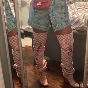 Gucci GG Canvas Over-the-Knee Boots in Red - Size 36